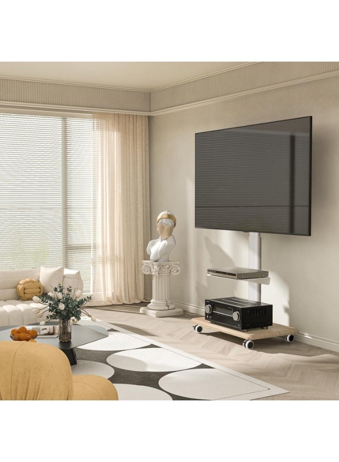 Anvanke Rolling Mobile TV Stand Height Adjustable Heavy-Duty Floor Base for 25-75 Inch LCD LED OLED Screens | White - Image 3